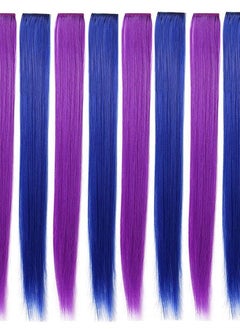 ECOCHARMS 8 PCS Princess Party Highlight Clip in Colored Hair Extension Costumes Wig for Baby Girls&Dolls(Purple&Blue)  - Image 2