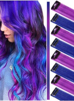 ECOCHARMS 8 PCS Princess Party Highlight Clip in Colored Hair Extension Costumes Wig for Baby Girls&Dolls(Purple&Blue)  - Image 1