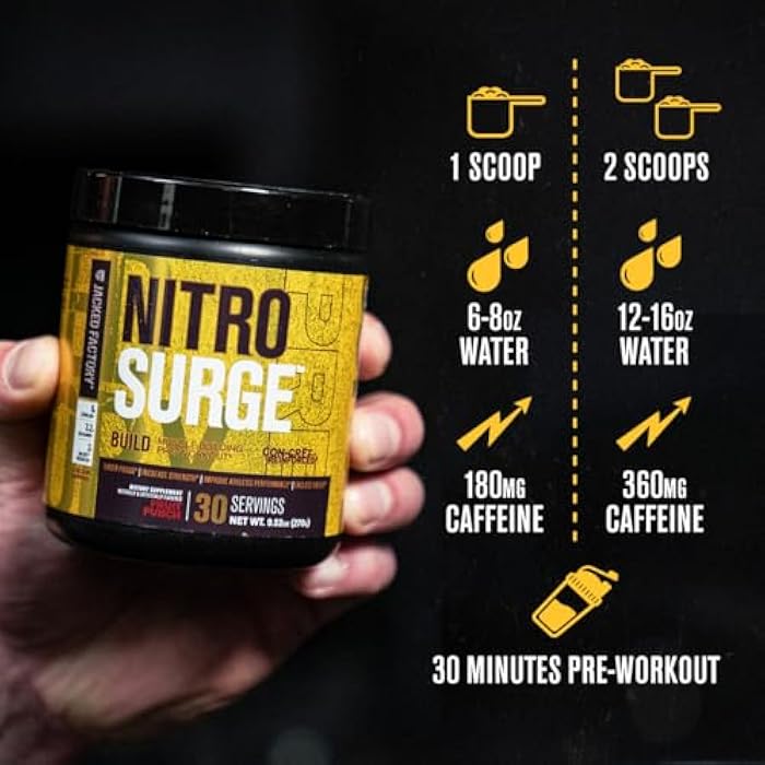 Jacked Factory Nitrosurge Build Pre Workout with Creatine for Muscle Building - Con Cret Creatine Powder & elevATP for Intense Energy, Powerful Pump, & Endless Endurance - 30 Servings, Cherry Bomb - Image 3