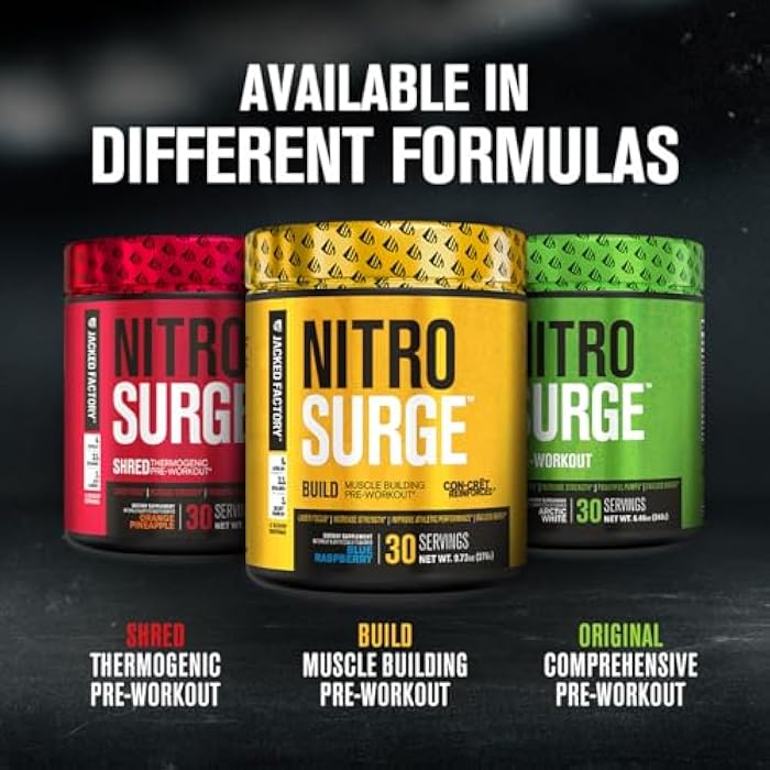 Jacked Factory Nitrosurge Build Pre Workout with Creatine for Muscle Building - Con Cret Creatine Powder & elevATP for Intense Energy, Powerful Pump, & Endless Endurance - 30 Servings, Cherry Bomb - Image 4
