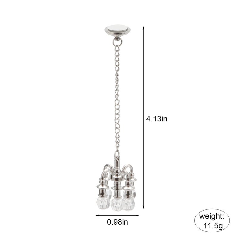 Cutemini Dollhouse Miniature Chandelier 1:12 Scale Chrystaline Chandelier Pendant 5 Head Hanging Ceiling Light Luxury Decoration Ceiling Lamp Dollhouse Accessories (Silver) - Image 5