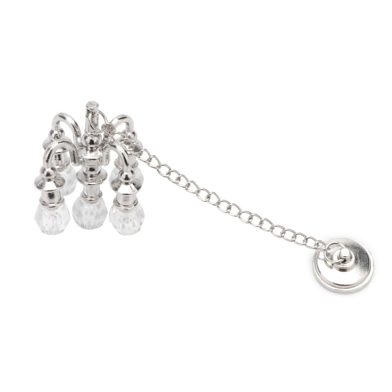 Cutemini Dollhouse Miniature Chandelier 1:12 Scale Chrystaline Chandelier Pendant 5 Head Hanging Ceiling Light Luxury Decoration Ceiling Lamp Dollhouse Accessories (Silver) - Image 2