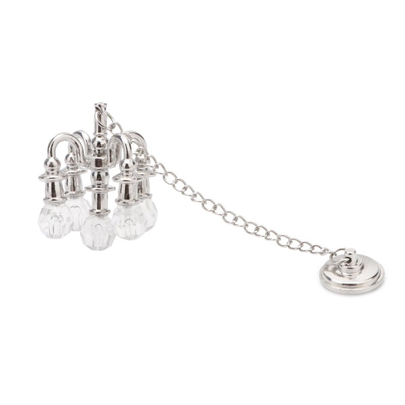 Cutemini Dollhouse Miniature Chandelier 1:12 Scale Chrystaline Chandelier Pendant 5 Head Hanging Ceiling Light Luxury Decoration Ceiling Lamp Dollhouse Accessories (Silver) - Image 3