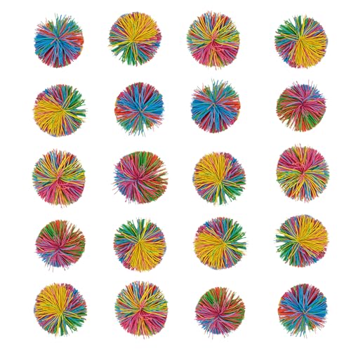 PQJSJDR 20 Pieces Stringy BallsSensory Fidget Stress BallSoft Silicone Rainbow Pom Bouncy Balls for Anxiety ReliefBirthday GiftsParty Favors Stocking StuffersChristmas Prizes 25 Inch - Image 1