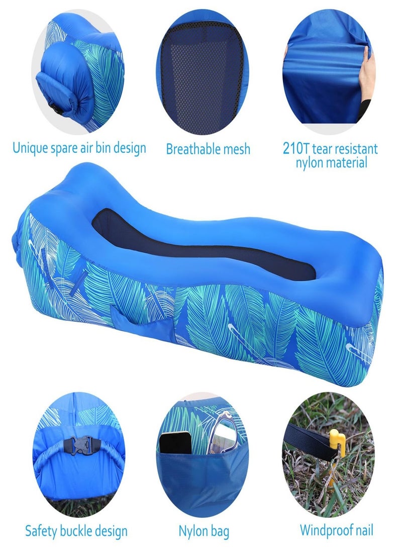 Aomeius Inflatable Lounger Air Sofa with Unique Sun-Shade Design, Inflatable Beach Bed with Pillow, Waterproof Inflatable Couch Camping Chair Hammock for Hiking Backyard Travel Beach Park Picnics  - Image 2