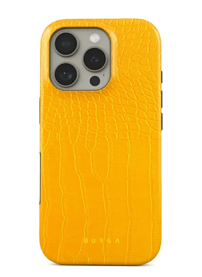 BURGA iPhone 16 Pro Case, 2 Piece Hard Shell + TPU Interior, Shock Absorption, All Port Accessible, Raised Bezel For Screen & Camera Protection, Never Fading HQ Print, Canary Yellow