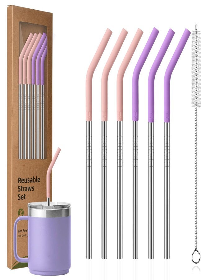 Ullnosoo Stainless Steel Straws with Silicone Tips for YETI 10oz, 6 Pack Reusable Drinking Metal Straws for 10oz YETI Tumbler MagSlider Lid, with Cleaning Brush, BPA-Free & Eco-Friendly - Image 1