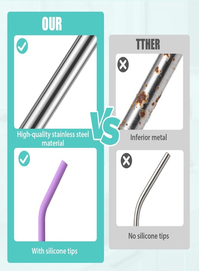 Ullnosoo Stainless Steel Straws with Silicone Tips for YETI 10oz, 6 Pack Reusable Drinking Metal Straws for 10oz YETI Tumbler MagSlider Lid, with Cleaning Brush, BPA-Free & Eco-Friendly - Image 3