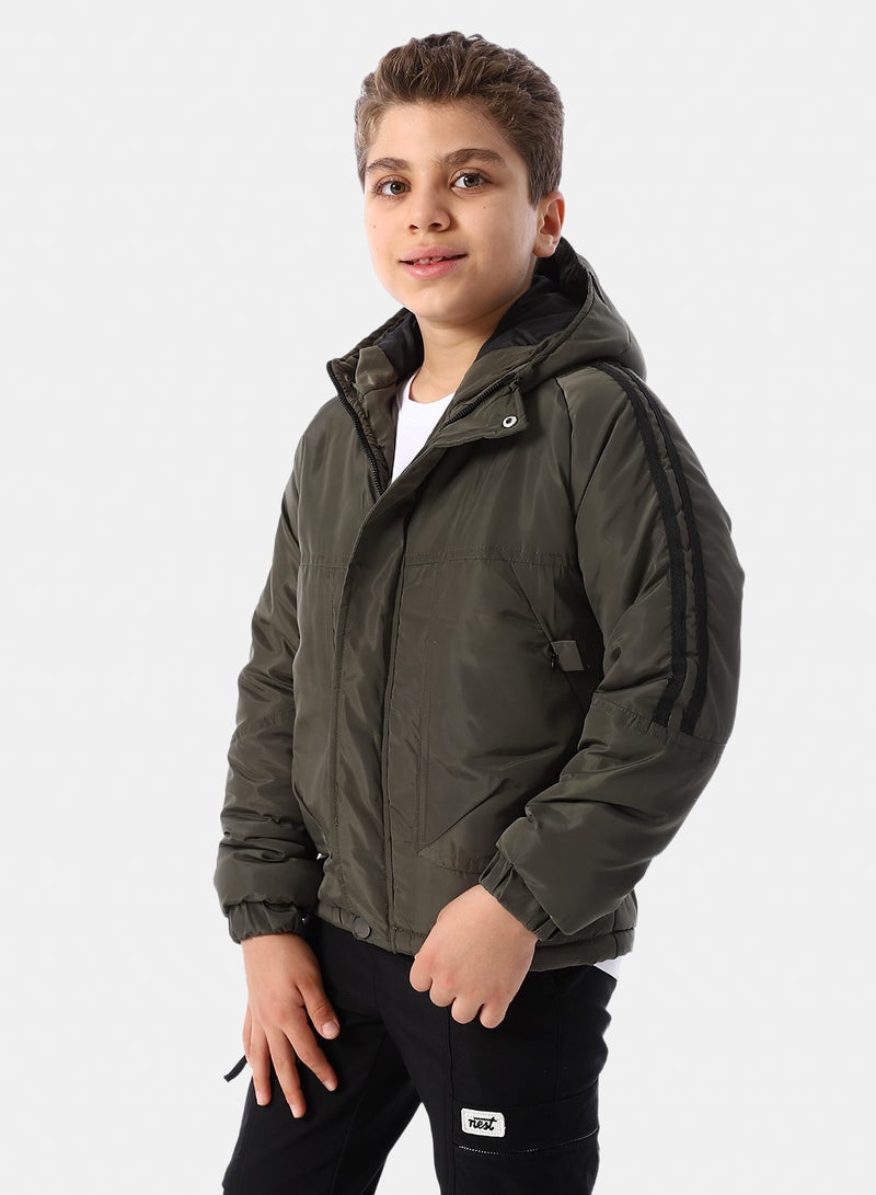 Andora Long Sleeves Hooded Neck Boys' Puffer Jacket - Dark Olive - Image 2