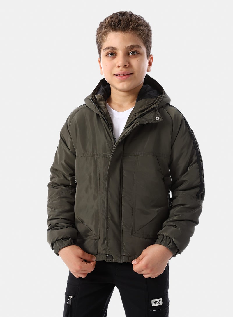 Andora Long Sleeves Hooded Neck Boys' Puffer Jacket - Dark Olive - Image 1