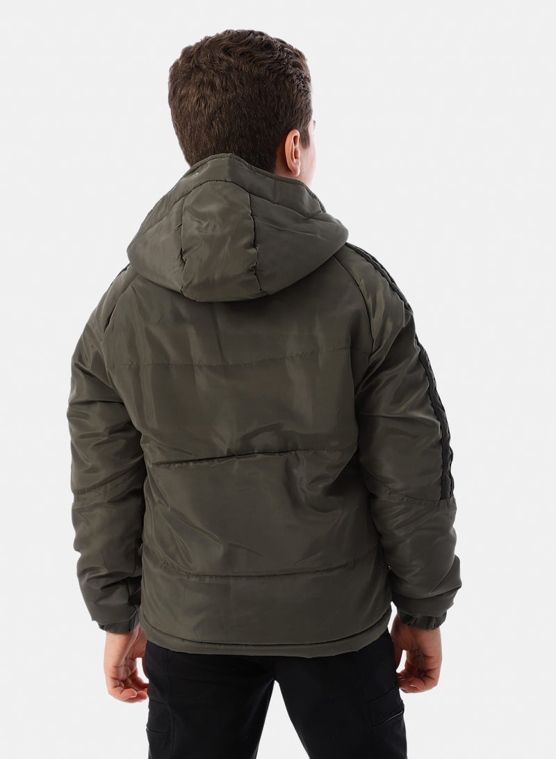 Andora Long Sleeves Hooded Neck Boys' Puffer Jacket - Dark Olive - Image 3