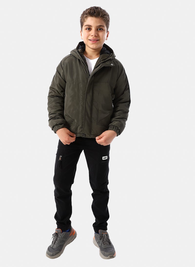 Andora Long Sleeves Hooded Neck Boys' Puffer Jacket - Dark Olive - Image 5