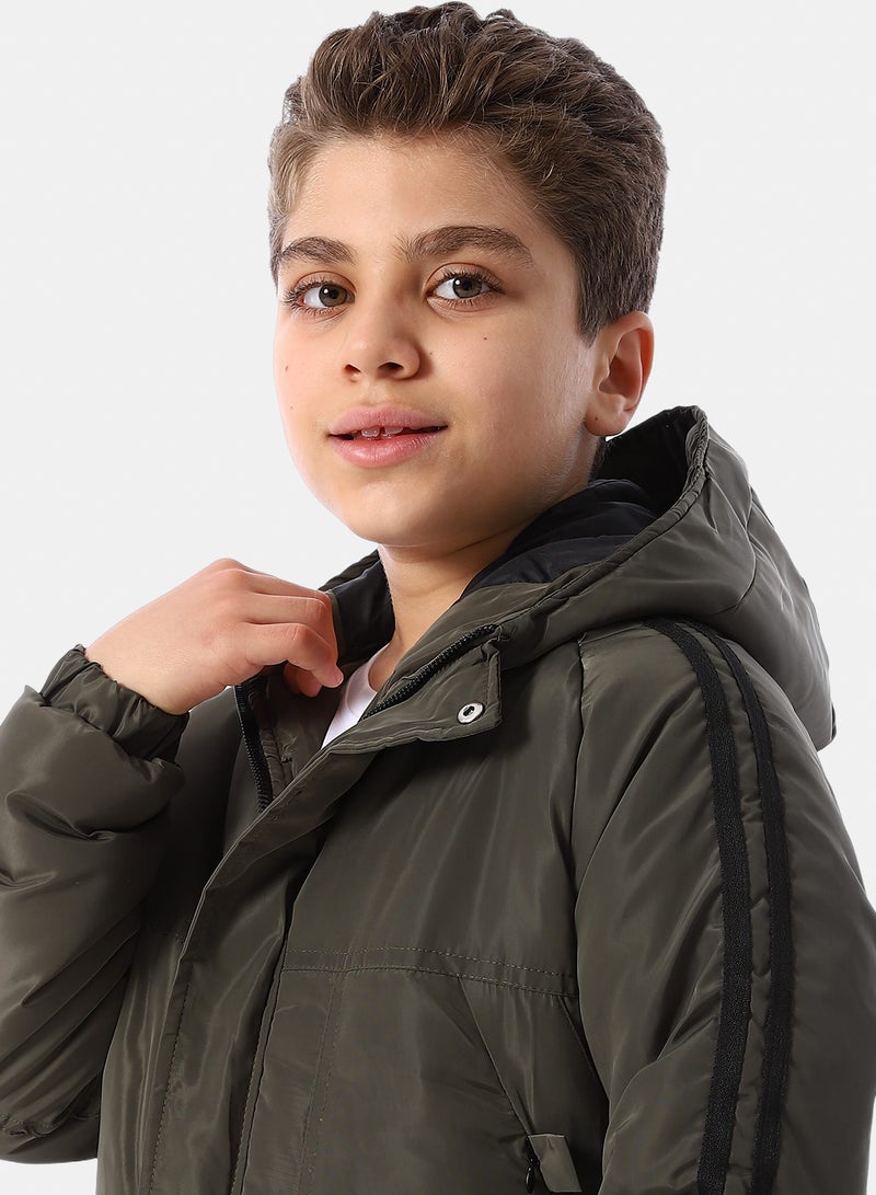 Andora Long Sleeves Hooded Neck Boys' Puffer Jacket - Dark Olive - Image 4
