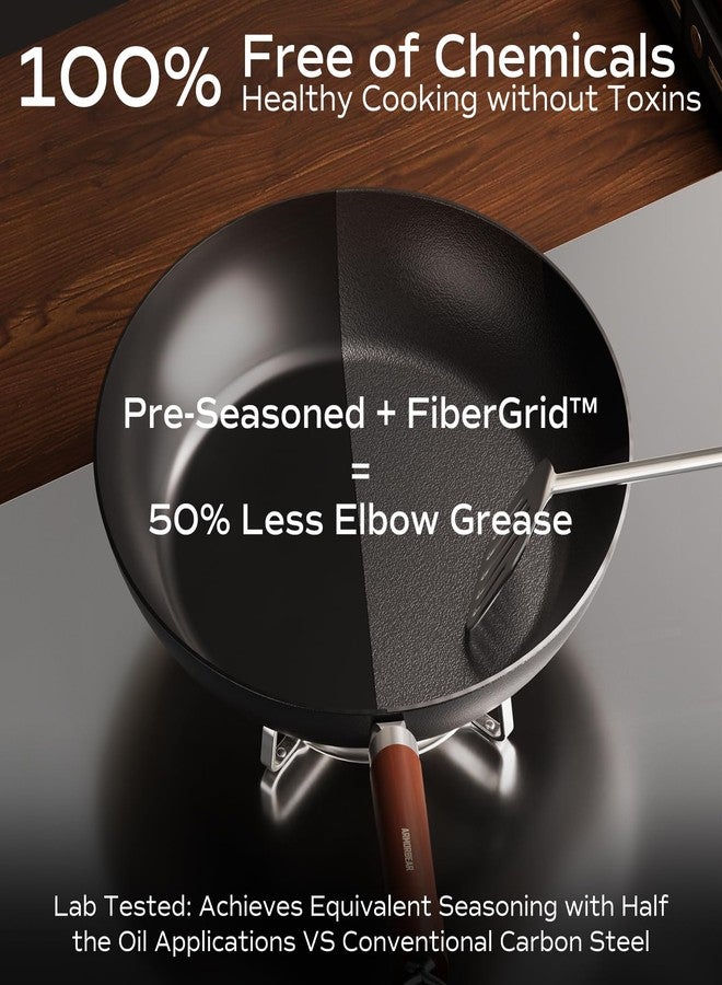 Armorbear Carbon Steel Frying Pan, Pre-Seasoned 11-Inch Cooking Skillet Wooden Handle, PFAS & PFOA-Free, Nitrided Black Fry Pan for Kitchen, Camping, Chef Use - Image 2