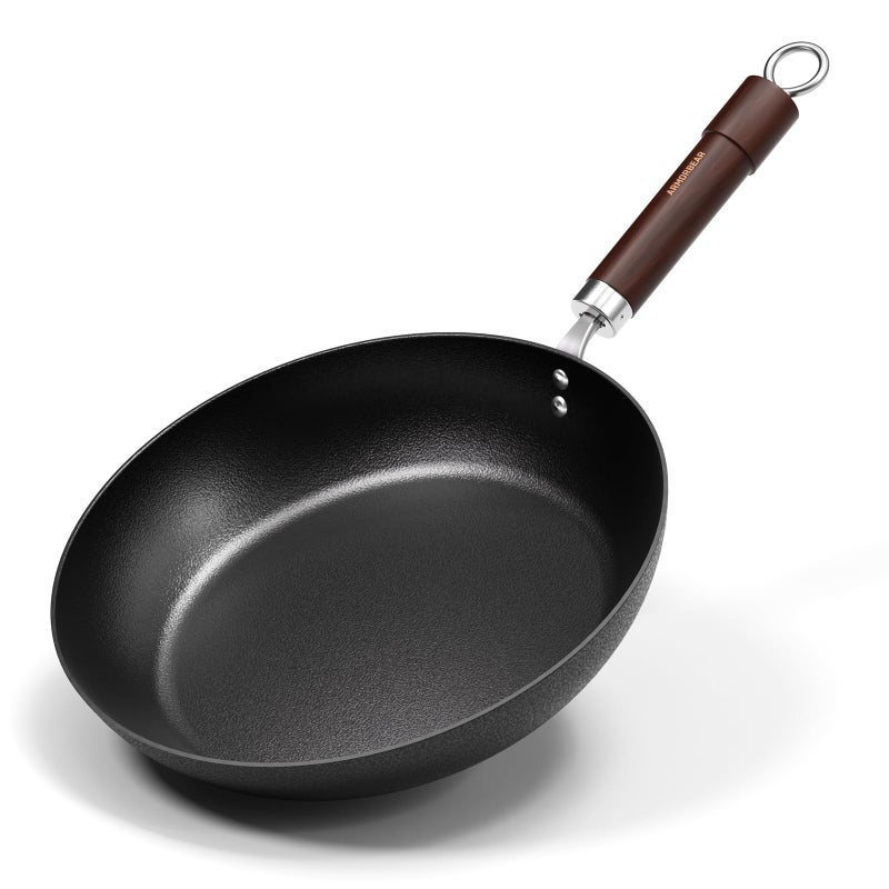 Armorbear Carbon Steel Frying Pan, Pre-Seasoned 11-Inch Cooking Skillet Wooden Handle, PFAS & PFOA-Free, Nitrided Black Fry Pan for Kitchen, Camping, Chef Use - Image 1