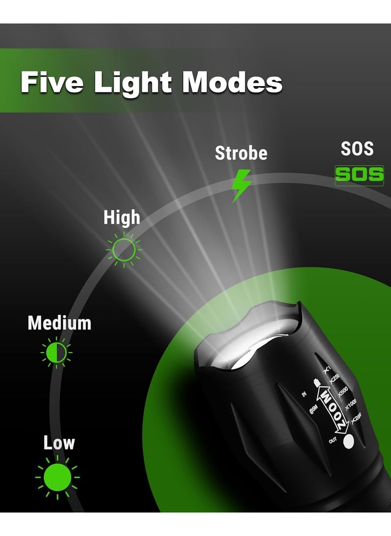 AANTAR THE DIFFERENCE AANTAR THE DIFFERENCE Metal LED Torch Flashlight XML T6 Water Resistance 5 Modes Adjustable Focus Rechargeable Torch Handheld Light Zoomable LED Adjustable Focus Tactical Flashlight Black  - Image 3