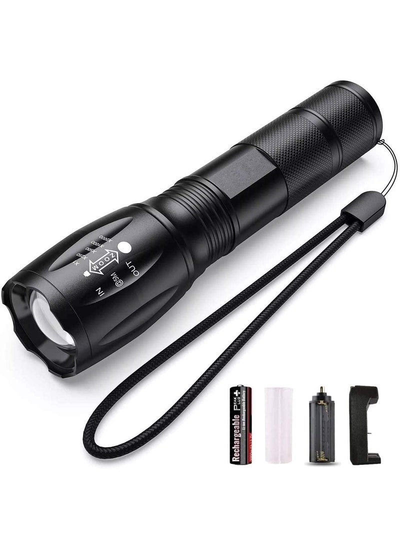 AANTAR THE DIFFERENCE AANTAR THE DIFFERENCE Metal LED Torch Flashlight XML T6 Water Resistance 5 Modes Adjustable Focus Rechargeable Torch Handheld Light Zoomable LED Adjustable Focus Tactical Flashlight Black  - Image 1