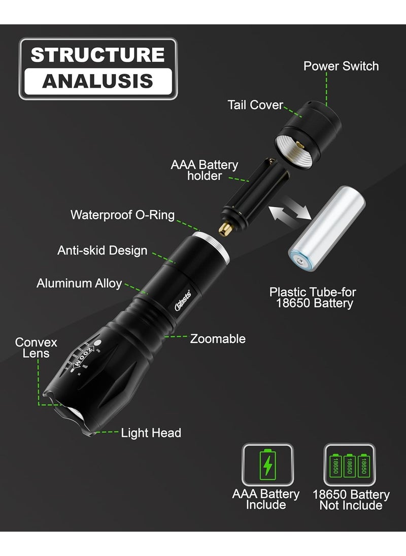 AANTAR THE DIFFERENCE AANTAR THE DIFFERENCE Metal LED Torch Flashlight XML T6 Water Resistance 5 Modes Adjustable Focus Rechargeable Torch Handheld Light Zoomable LED Adjustable Focus Tactical Flashlight Black  - Image 2