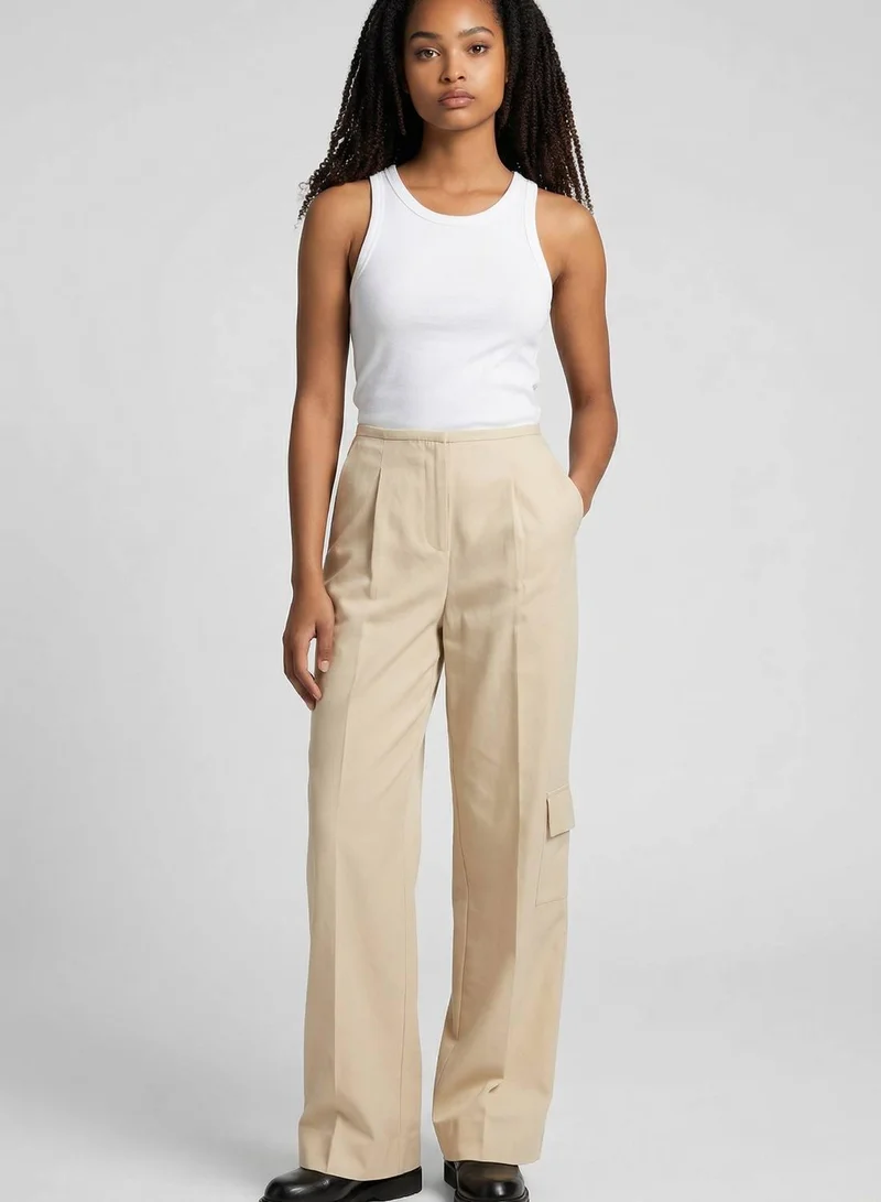 Wide Leg Twill Trousers
