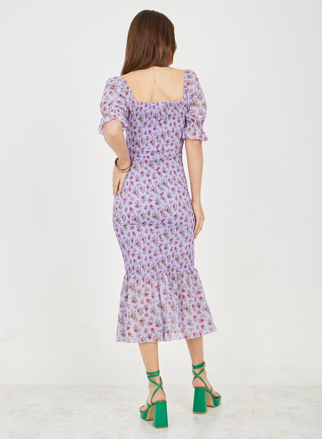 Styli Floral Smocked Midi Dress  - Image 4