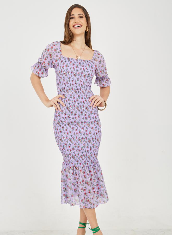 Styli Floral Smocked Midi Dress  - Image 1