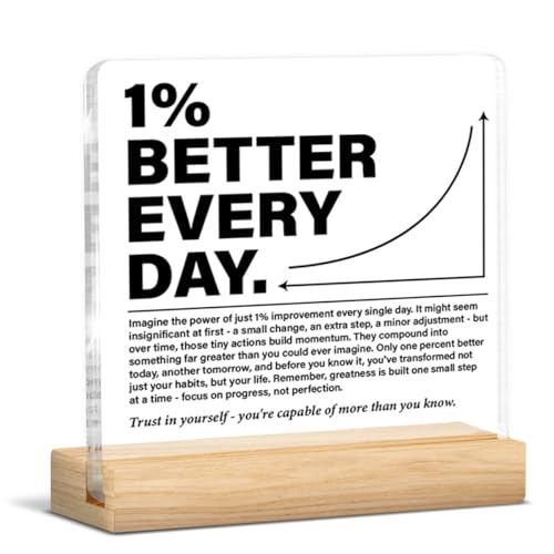YGBF Inspirational Office Home Desk Decor 1% Better Every Day Clear Acrylic Desk Decorative Sign, Motivational Gifts for Coworker Employee Friend - Image 1