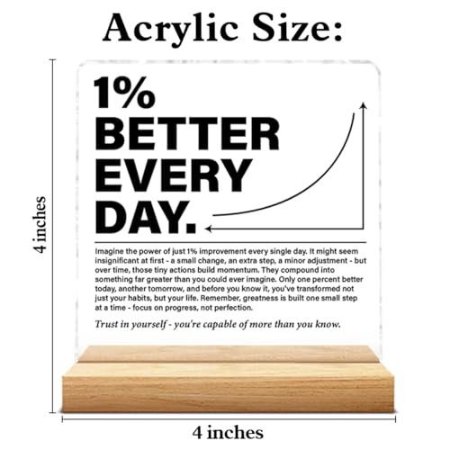 YGBF Inspirational Office Home Desk Decor 1% Better Every Day Clear Acrylic Desk Decorative Sign, Motivational Gifts for Coworker Employee Friend - Image 2