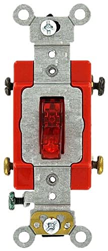 Leviton 20 Amp, 277 Volt, Toggle Pilot Light, Neutral Double-Pole AC Quiet Switch, Extra Heavy Duty Spec Grade, Self Grounding, Back and Side Wired, 1222-7PR, Red - Image 4