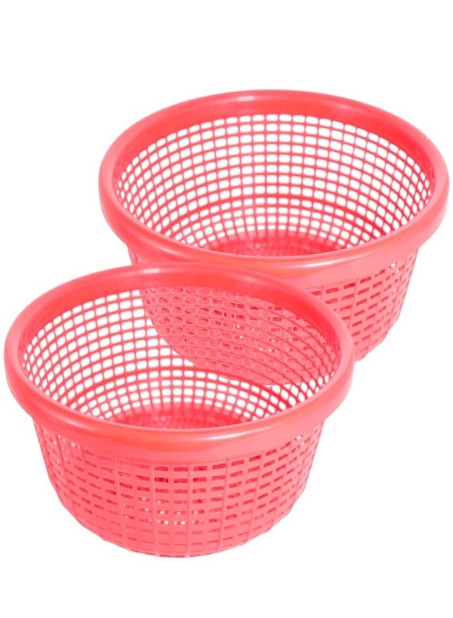 Morvi Avika Medium Multipurpose Round Organizer Plastic Storage Baskets| Kitchen, Bathroom, Office & Home – Durable, Stackable,Strainer Tokri For Fruits, Vegetables, Toys| Set of 2 | RED - Image 1