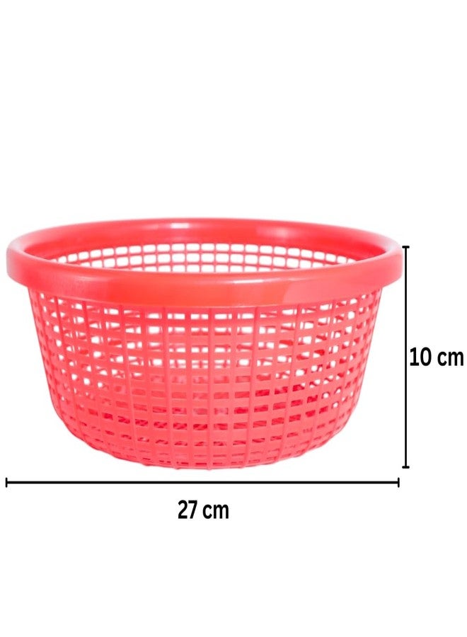 Morvi Avika Medium Multipurpose Round Organizer Plastic Storage Baskets| Kitchen, Bathroom, Office & Home – Durable, Stackable,Strainer Tokri For Fruits, Vegetables, Toys| Set of 2 | RED - Image 2