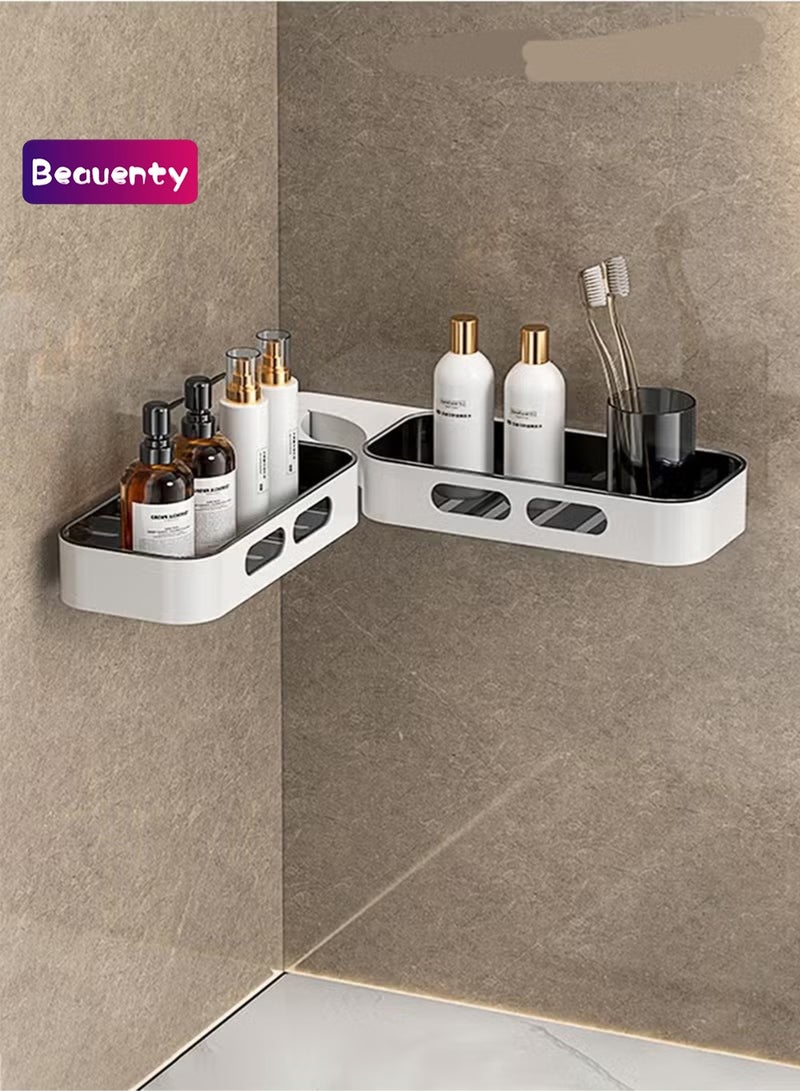 Beauenty 1 Pack Adhesive Swivel Bathroom Shower Caddy, Durable and No Drill Bathroom Organizer, Wall Mounted Swivel Floating Storage Shelf for Kitchen and Bathroom - Image 1