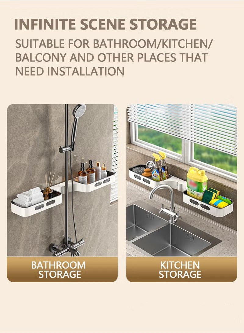 Beauenty 1 Pack Adhesive Swivel Bathroom Shower Caddy, Durable and No Drill Bathroom Organizer, Wall Mounted Swivel Floating Storage Shelf for Kitchen and Bathroom - Image 4