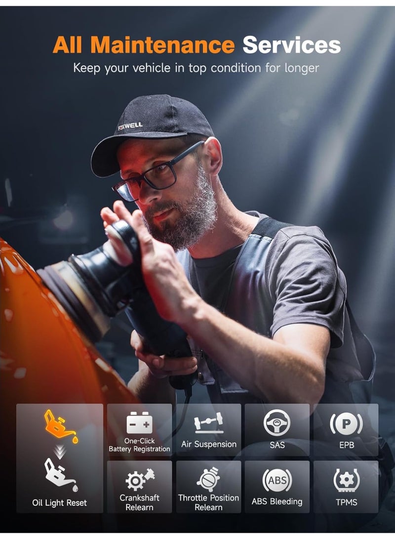 Foxwell ماسح ضوئي NT510 Elite كامل النظام OBD OBD2 ABS SRS وسادة هوائية SAS AT EPB DPF إعادة تعيين تسجيل البطارية أداة تشخيص السيارات، مصممة لمستخدمي العائلة - Image 2