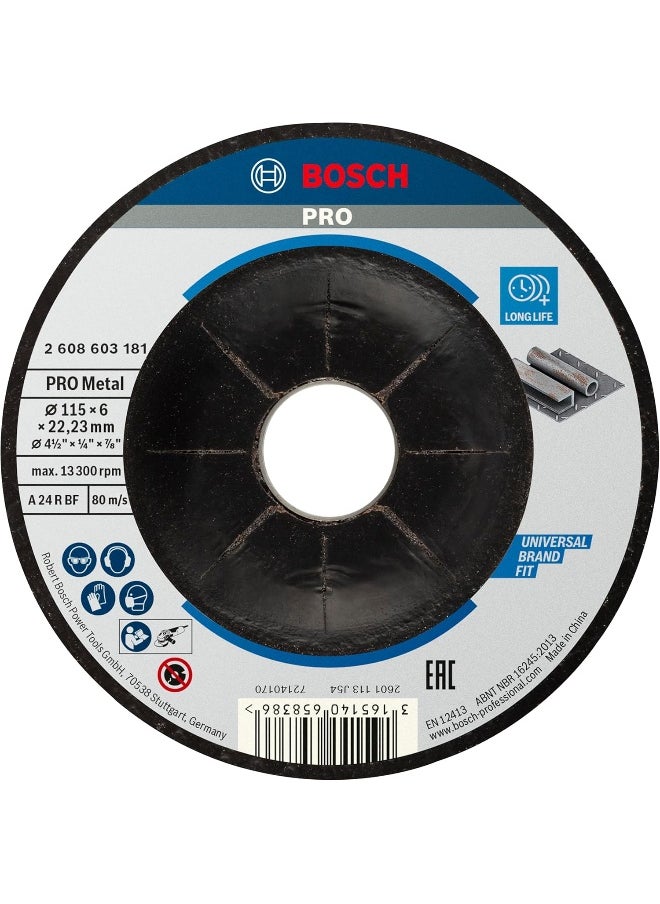 BOSCH Bosch 2608603181 Standard For Metal Grinding Disc With Depressed Centre, 115mm Ø, 22.23mm X 6.0mm  - Image 1