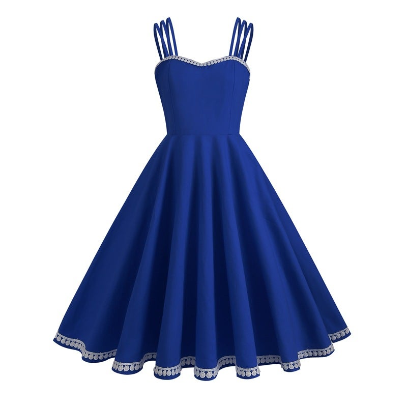 Vintage Solid Spaghetti Strap A-Line Dress - Image 4