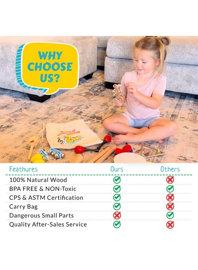 Boxiki kids مجموعة آلات موسيقية مكونة من 16 قطعة تعليمية وموسيقية للأطفال مع طنبورة وماراكاس وكاستانيت وأكثر لتطوير المهارات الحركية الدقيقة للأطفال من 3 سنوات فما فوق - Image 4