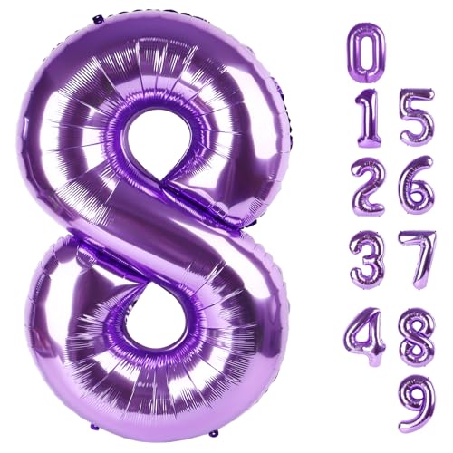 Mluchee 40 Inch Number 8 Balloon, Purple 8 18 28 80 Birthday Balloons for Men Boys, 8th Birthday Decorations Party Supplies, Wedding, Graduations - Image 1