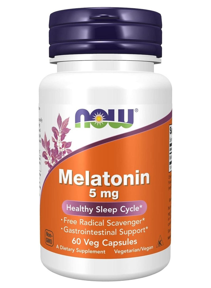now Melatonin 5mg, Healthy Sleep Cycle - 60 Veg Capsules - Image 1