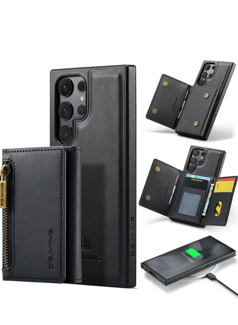 Mmmon Protector for Samsung Galaxy S23 Ultra Wallet Case with Wireless Charge 2 in 1 Detachable Leather Wallet Back Cover Magnetic Wallet Protective Guard Shell with Stand Card Holder Black - Image 1