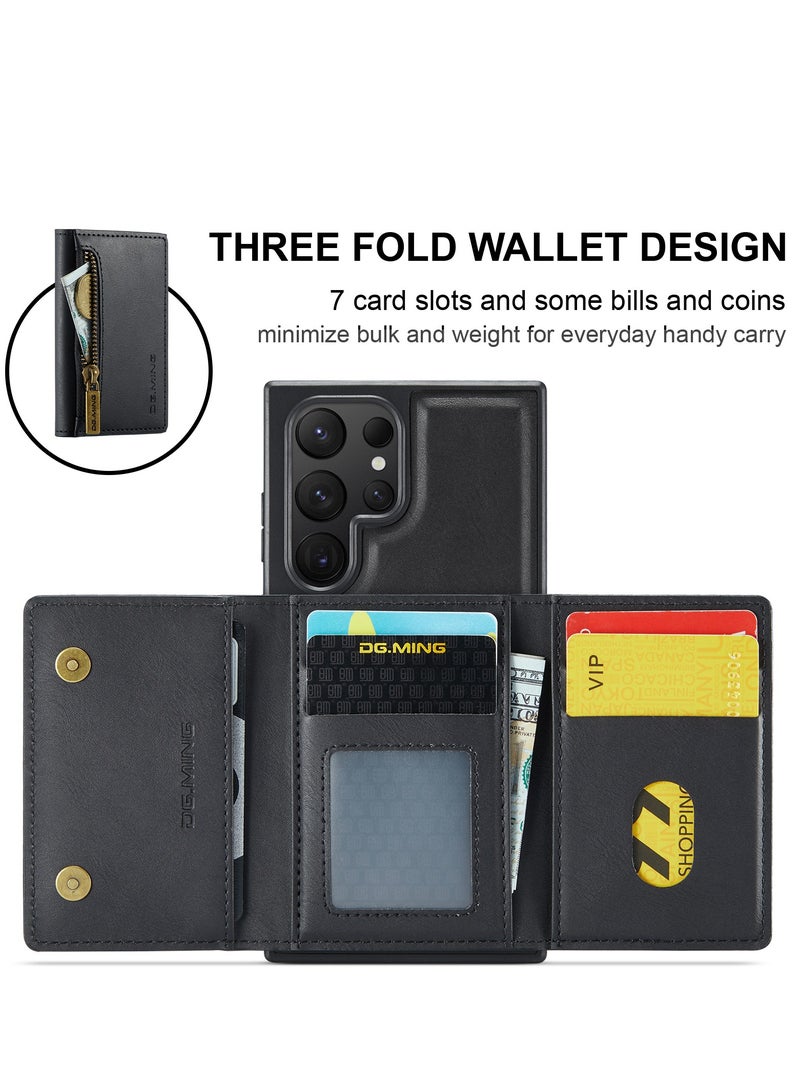 Mmmon Protector for Samsung Galaxy S23 Ultra Wallet Case with Wireless Charge 2 in 1 Detachable Leather Wallet Back Cover Magnetic Wallet Protective Guard Shell with Stand Card Holder Black - Image 2
