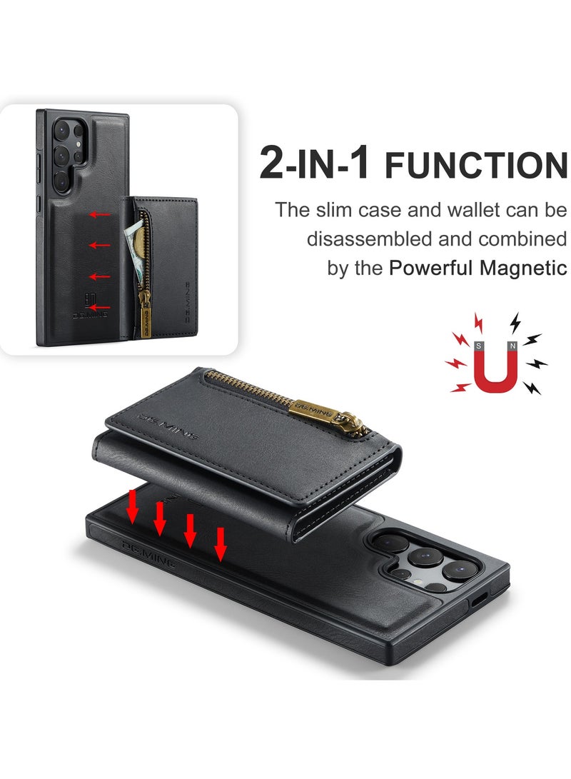 Mmmon Protector for Samsung Galaxy S23 Ultra Wallet Case with Wireless Charge 2 in 1 Detachable Leather Wallet Back Cover Magnetic Wallet Protective Guard Shell with Stand Card Holder Black - Image 4