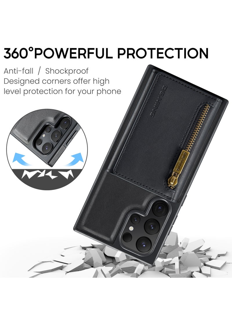 Mmmon Protector for Samsung Galaxy S23 Ultra Wallet Case with Wireless Charge 2 in 1 Detachable Leather Wallet Back Cover Magnetic Wallet Protective Guard Shell with Stand Card Holder Black - Image 5