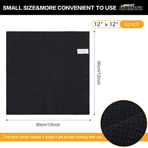 KinHwa Microfiber 6 Pack Dish Cloths Thick Waffle Weave Kitchen Dish Drying Towel Rags Super Absorbent Kitchen Tea Towels Sets 12inch x 12inch Black - Image 3