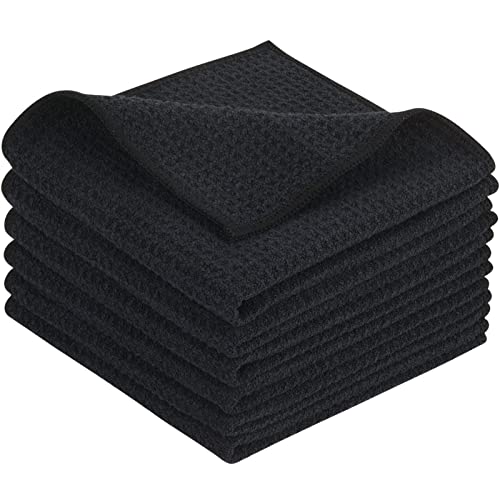 KinHwa Microfiber 6 Pack Dish Cloths Thick Waffle Weave Kitchen Dish Drying Towel Rags Super Absorbent Kitchen Tea Towels Sets 12inch x 12inch Black - Image 1