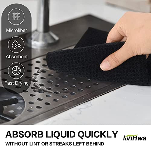 KinHwa Microfiber 6 Pack Dish Cloths Thick Waffle Weave Kitchen Dish Drying Towel Rags Super Absorbent Kitchen Tea Towels Sets 12inch x 12inch Black - Image 5