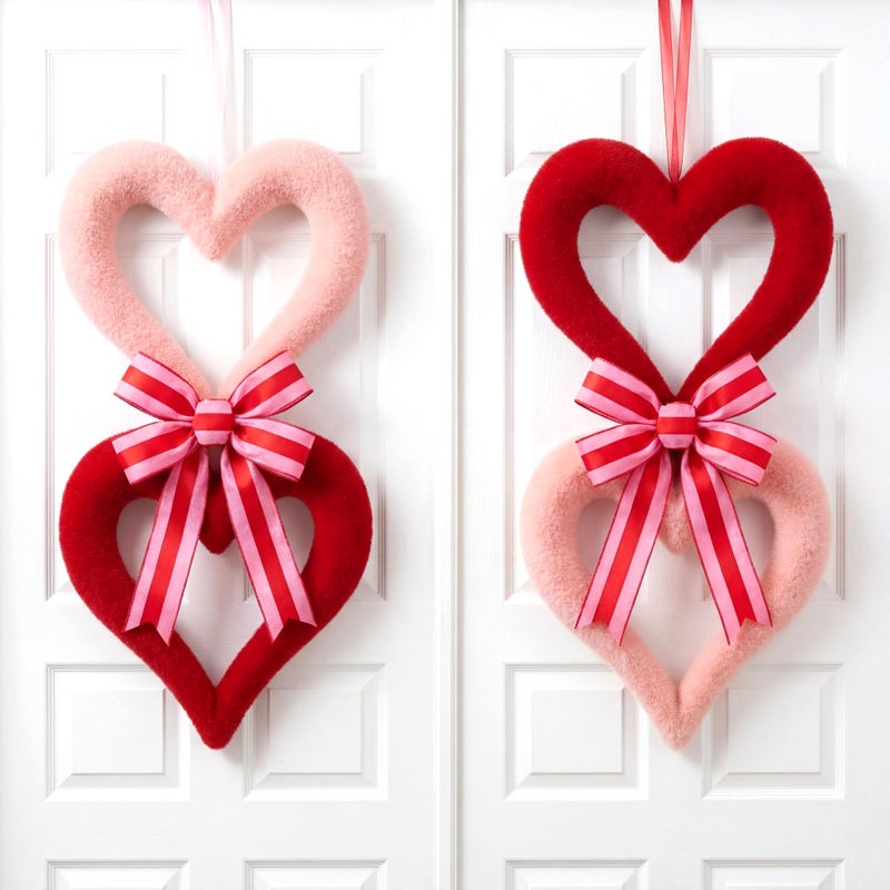 Lineshading 6 Pcs Large Heart Ornaments for Valentines 10'' 3D Glitter Heart Hanging Ornament for Tree Wreath Door Home Window Valentine's Day Wedding Holiday Decor(Red and Pink,Flocked) - Image 5