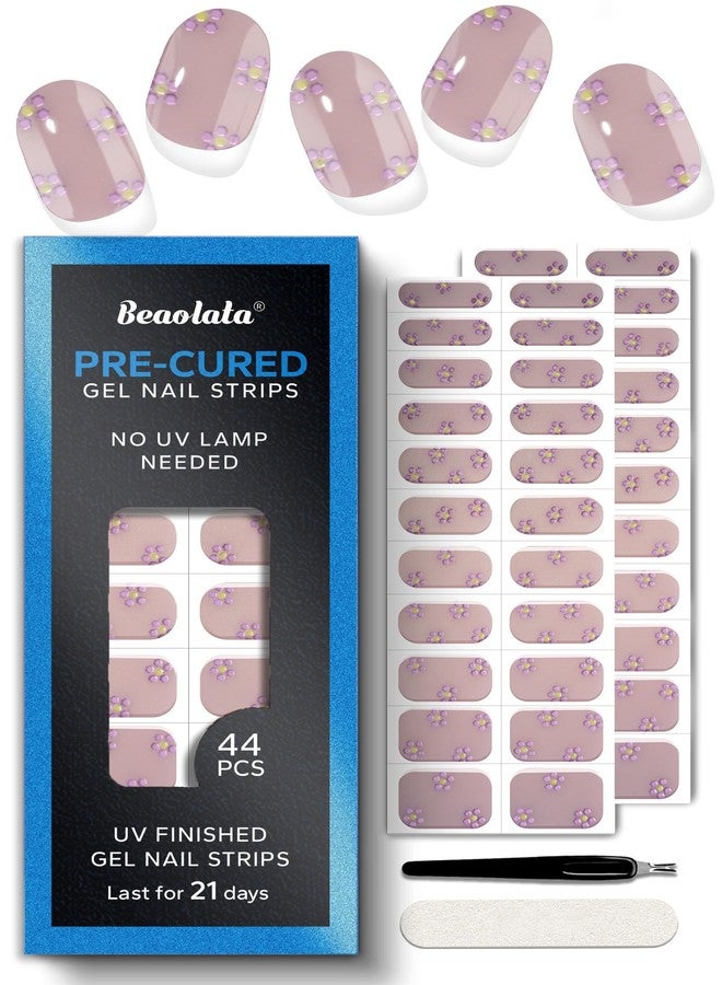 Beaolata Real Gel Nail Strips (No UV Light Needed) - 44Pcs Salon Quality Nail Stickers - Long Lasting Polish Wraps for Women, Easy Apply & Remove (Springtime Posy Pink) - Image 1