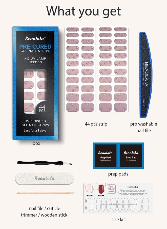 Beaolata Real Gel Nail Strips (No UV Light Needed) - 44Pcs Salon Quality Nail Stickers - Long Lasting Polish Wraps for Women, Easy Apply & Remove (Springtime Posy Pink) - Image 5
