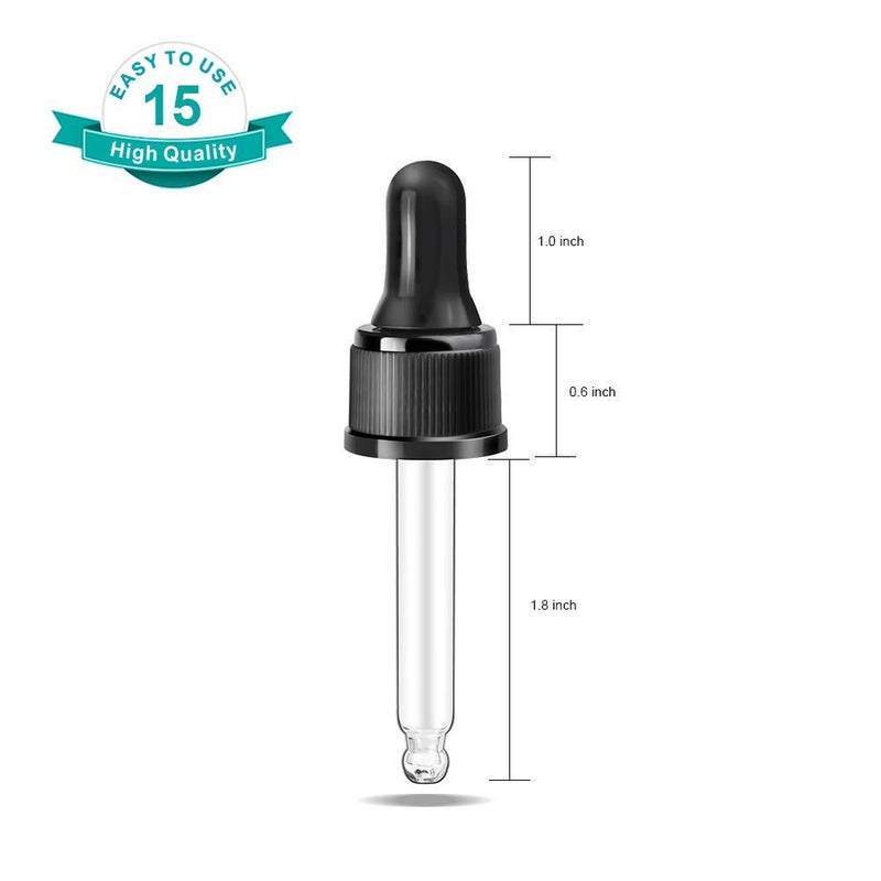 YGDZ Droppers for Essential Oils 15 Pack 15ml (1/2 Ounce) Glass Eye Dropper Tops - Fit for DoTerra Young Living 15ml Essential Oil Bottles - Image 2