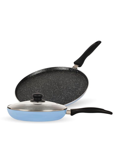 Fackelmann 3 pcs Cookware 28 CM Tawa for Roti/Dosa and 24 CM Frying Pan, Non Stick | Cologne Range | Riveted Handles for Strong Hold | Even Heat Distribution for Efficient Cooking